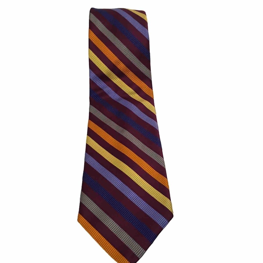Dion Signature Mens 100% Silk Necktie Purple Gold Repp Italian Handmade Tie‎